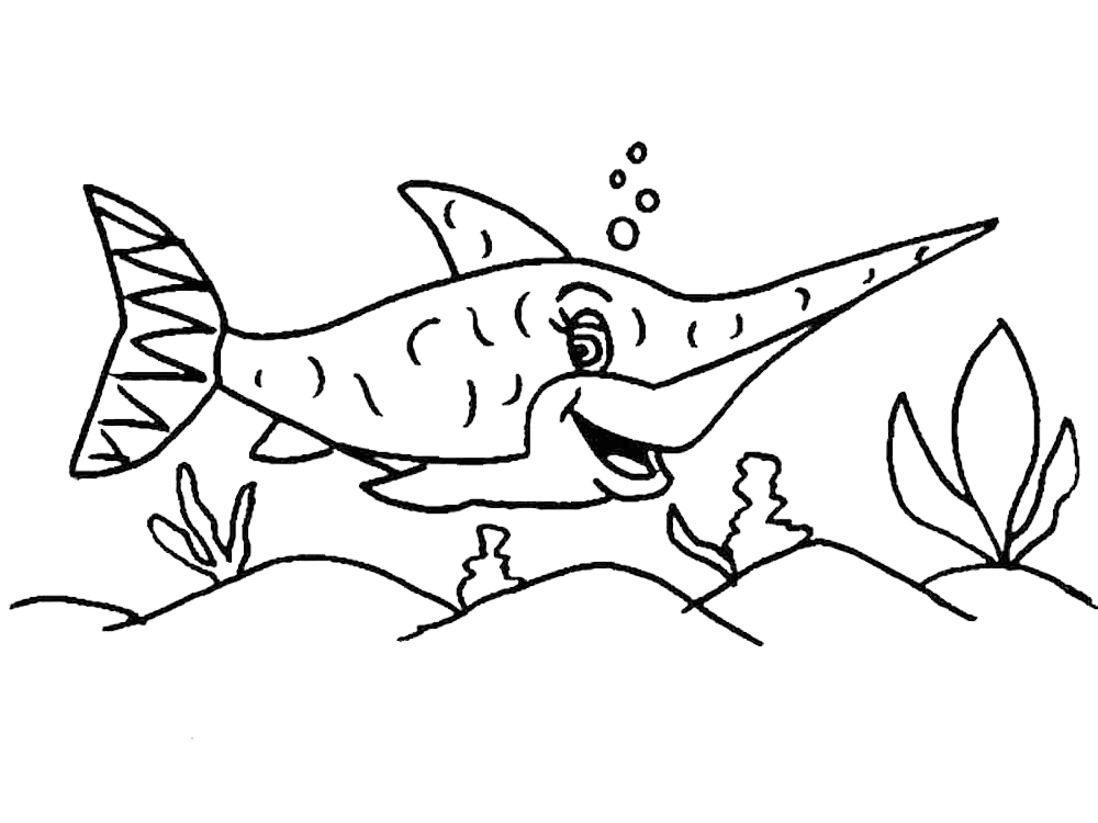 Happy Swordfish Coloring Page