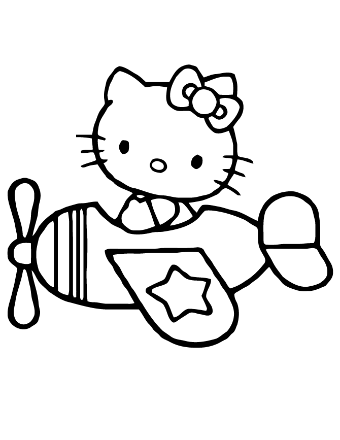 Hello Kitty In An Airplane Coloring Page
