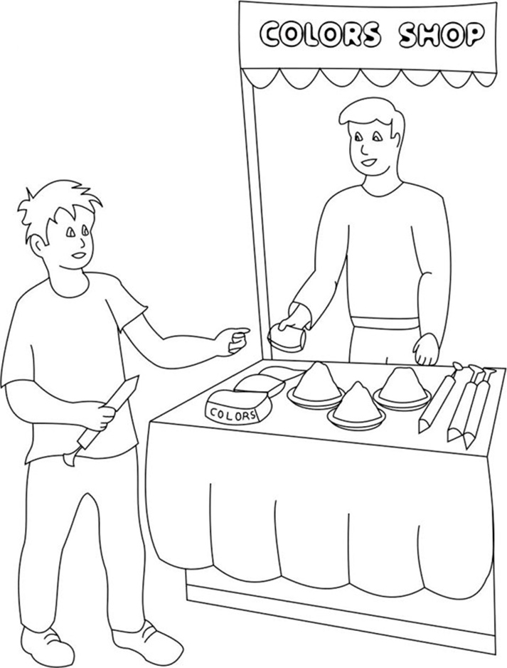 Holi Colors Shop Coloring Page