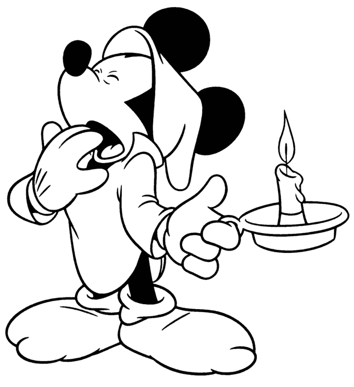 Mickey Mouse Holding A Candle Coloring Page