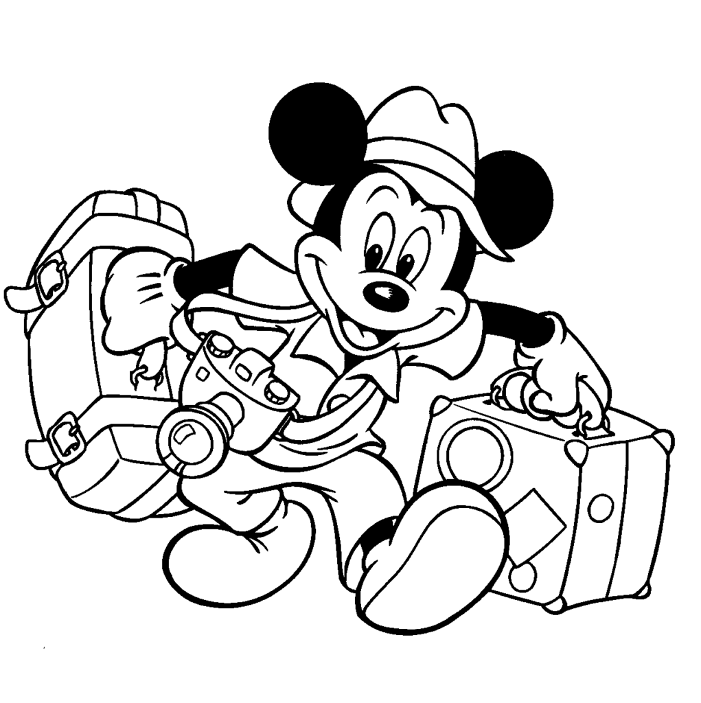 Mickey Mouse Traveling Coloring Page