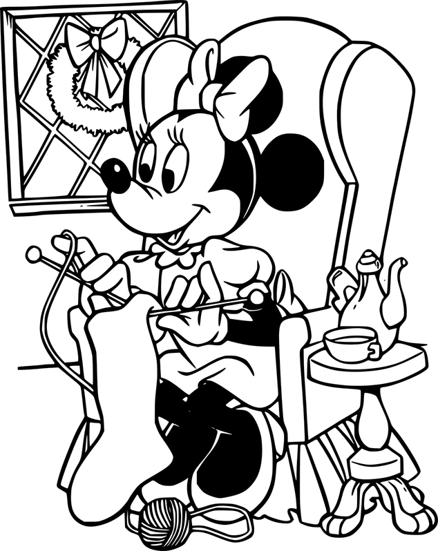 Minnie Mouse Knitting Coloring Page