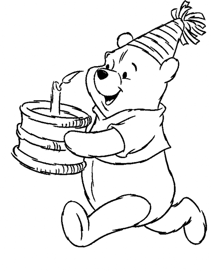 Pooh Bear With Cake And Candle Coloring Page