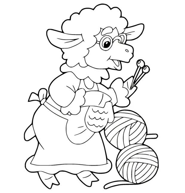 Sheep Wool Yarn Coloring Page