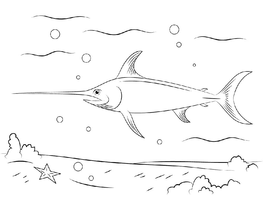 Swordfish In Ocean Coloring Page