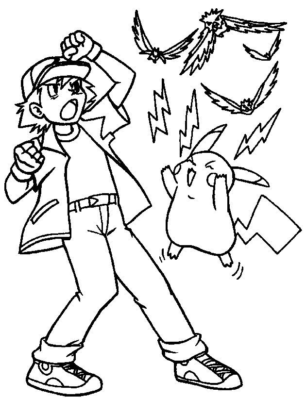 Ash Ketchum Spearows Coloring Page