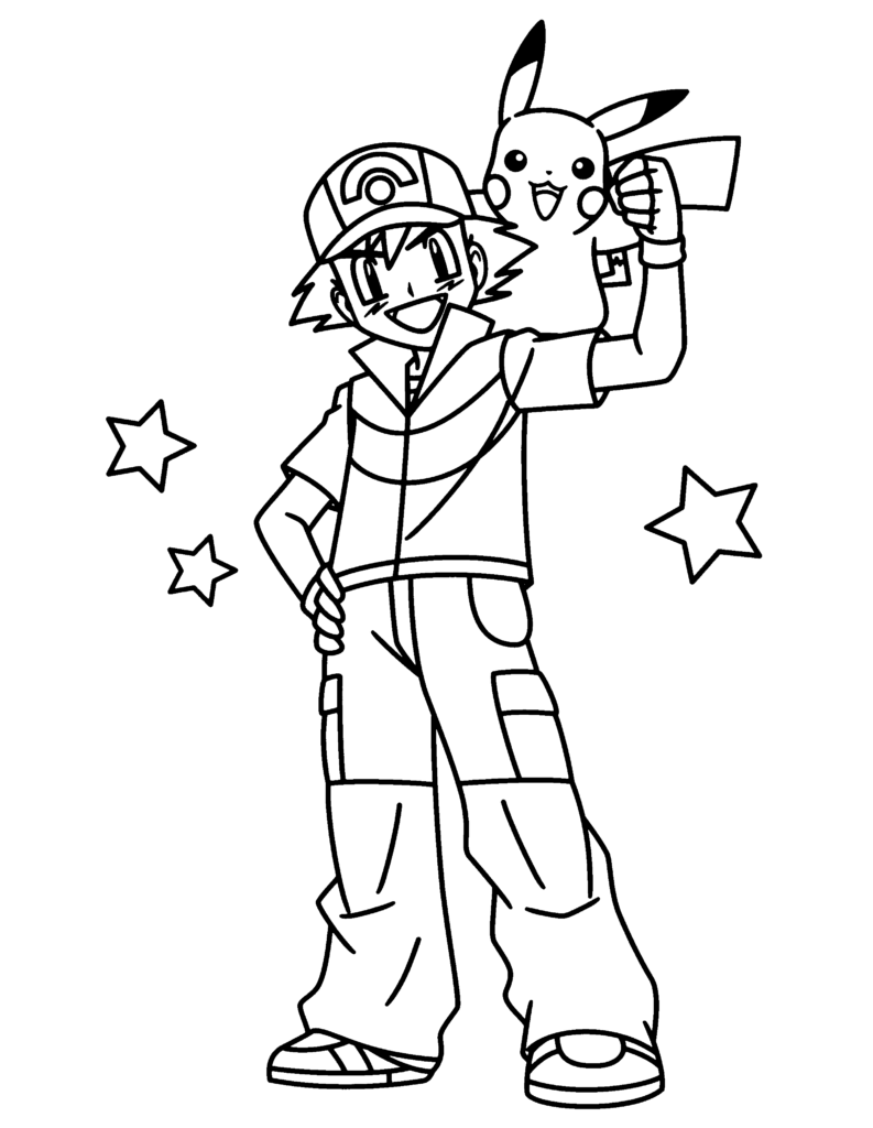 Ash Ketchum And Pikachu Coloring Page