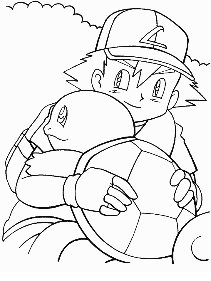 Ash Ketchum And Squirtle Coloring Page