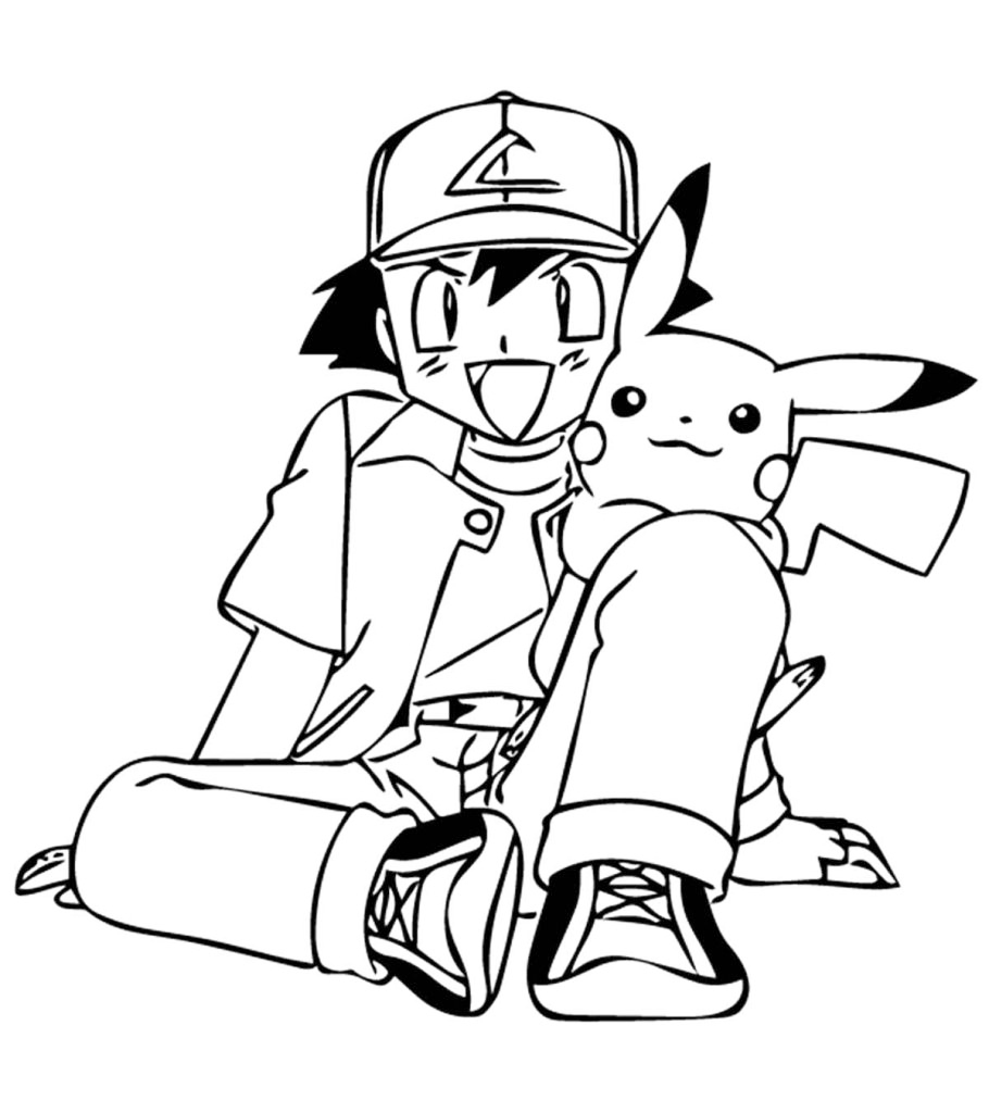 Pikachu With Ash Coloring Page  Pikachu coloring page, Pokemon