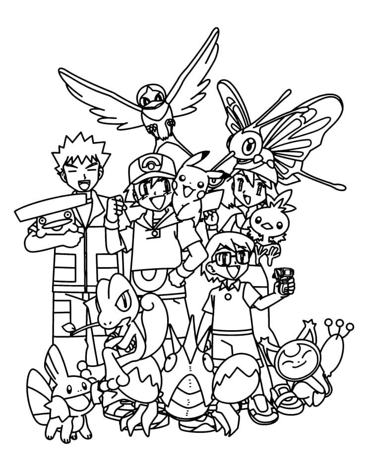 Ash And Pokemon Characters Coloring Page