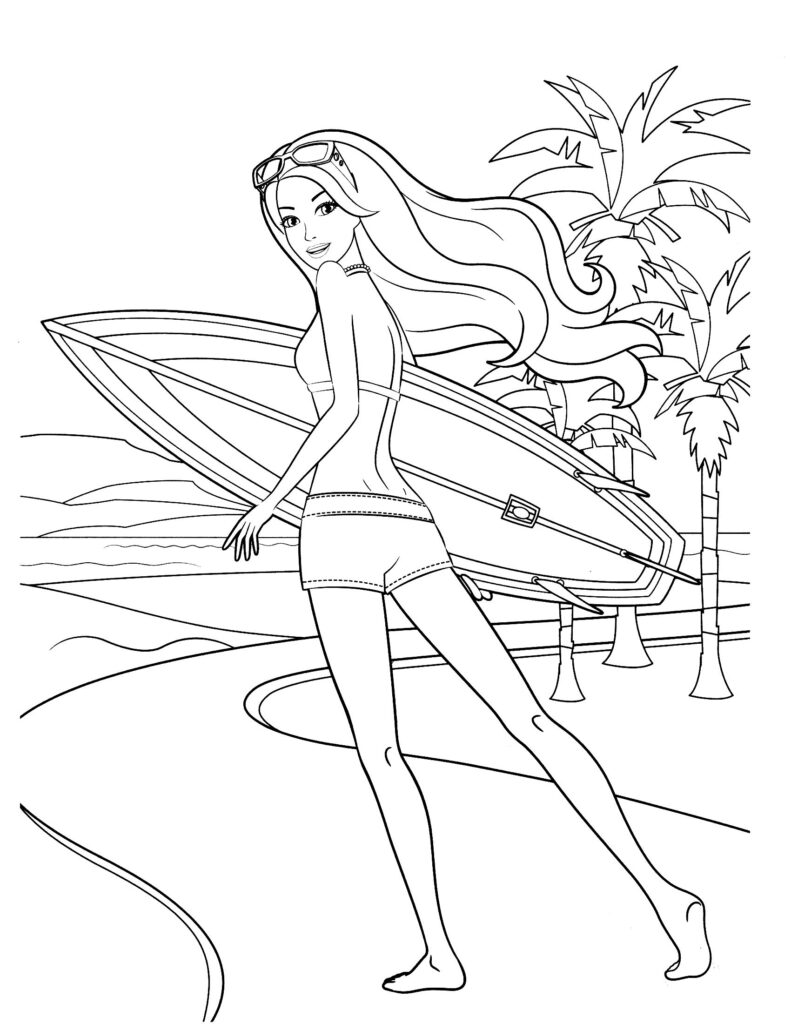 Barbie On Tropical Beach Coloring Page