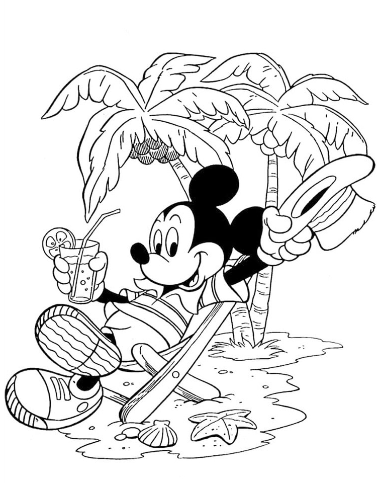 Mickey Under The Palm Trees Coloring Page