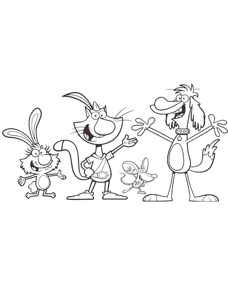 Nature Cat Characters Coloring Page