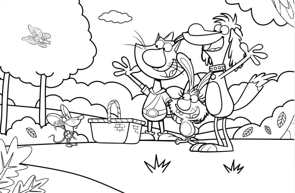 Nature Cat Picnic Basket Coloring Page