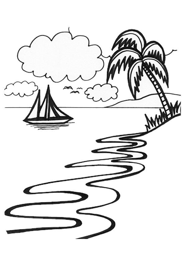 Palm Tree Beach Scene Coloring Page