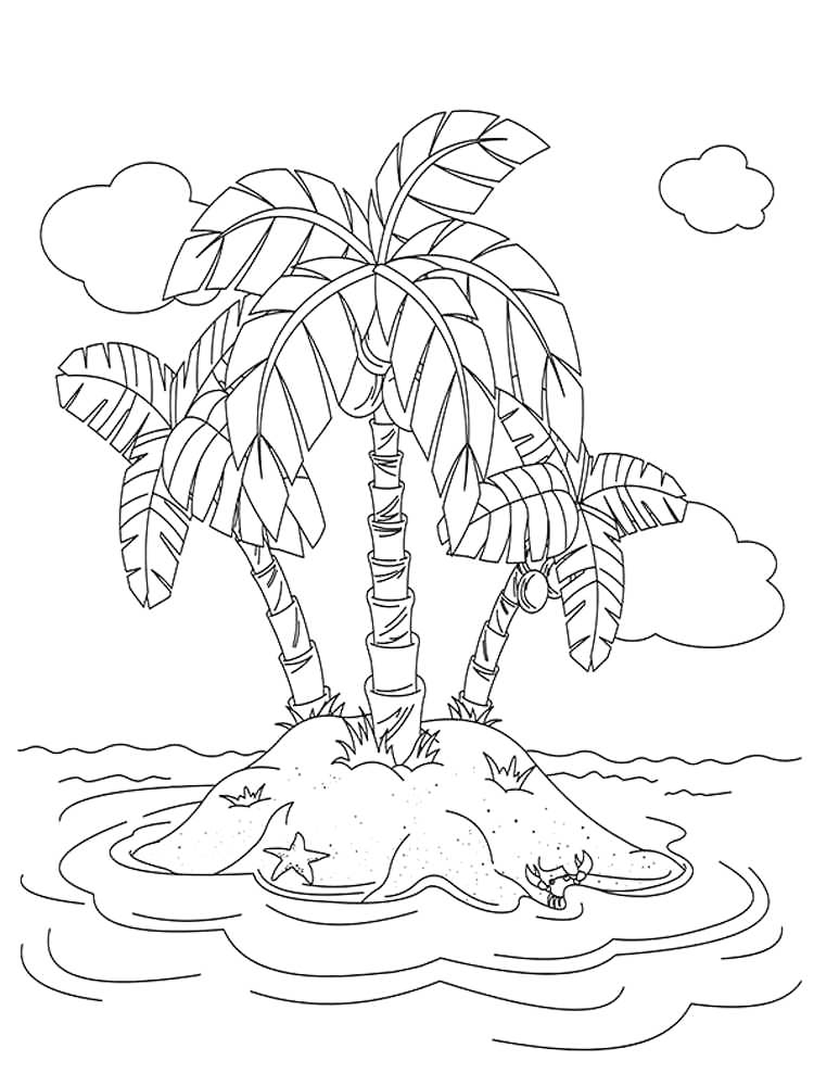 Palm Tree Island Coloring Page
