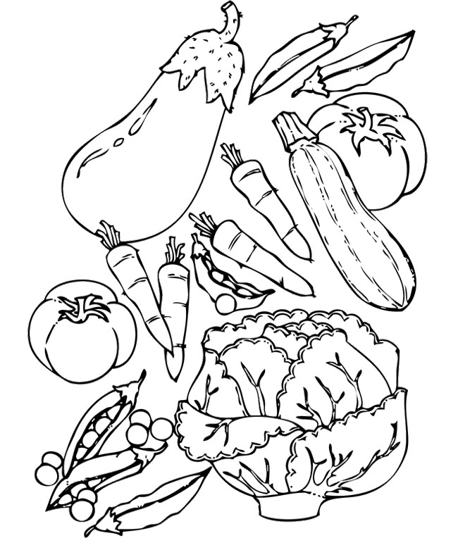 Assorted Vegetables Coloring Page