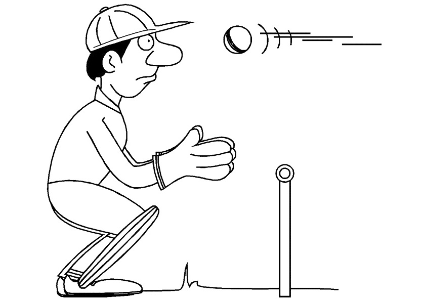 Catching Cricket Ball Coloring Page