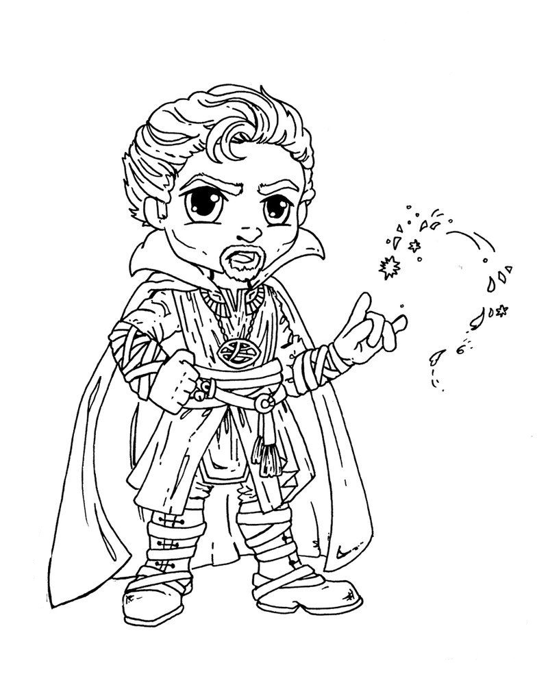 Chibi Dr Strange Coloring Page