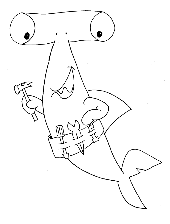 Construction Hammerhead Shark Coloring Page