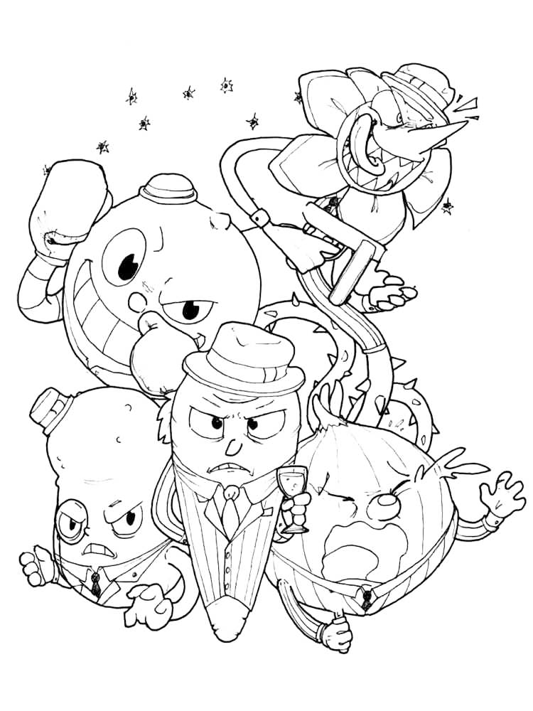 Cuphead Characters Coloring Page