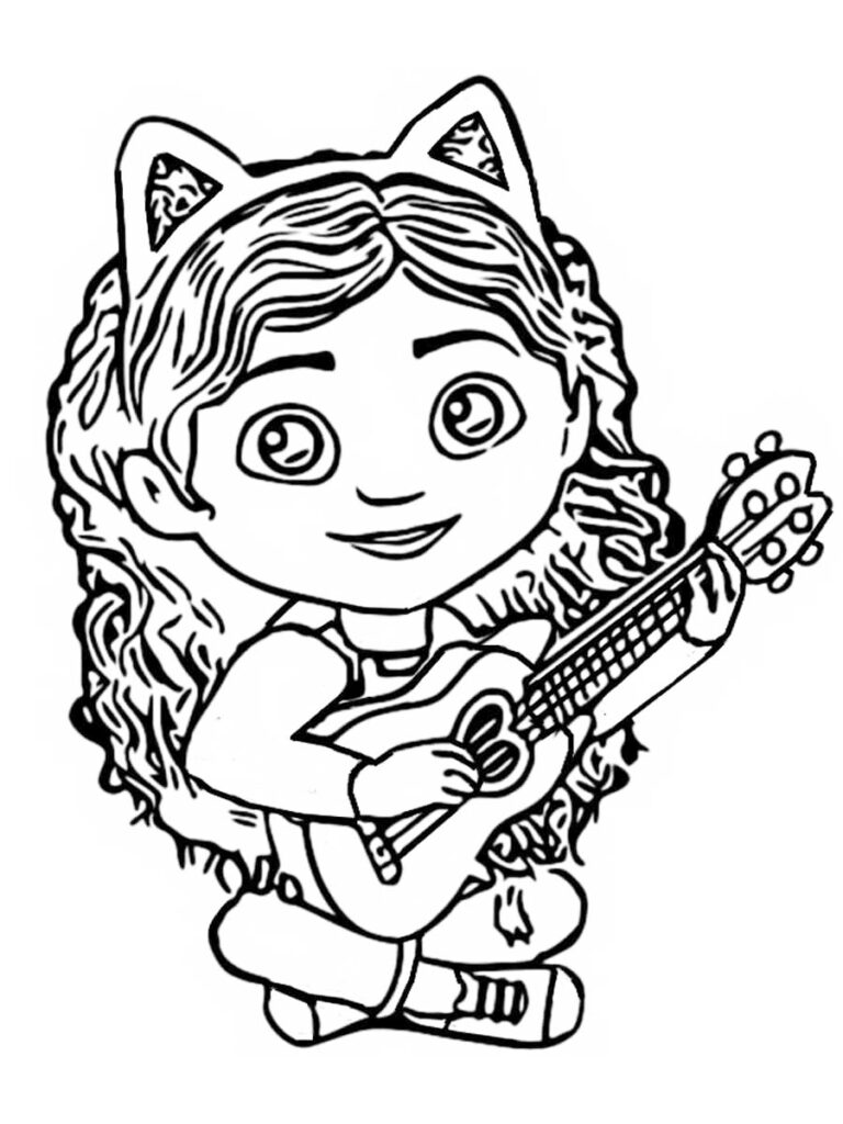 Gabby Playing Guitar Coloring Pgae