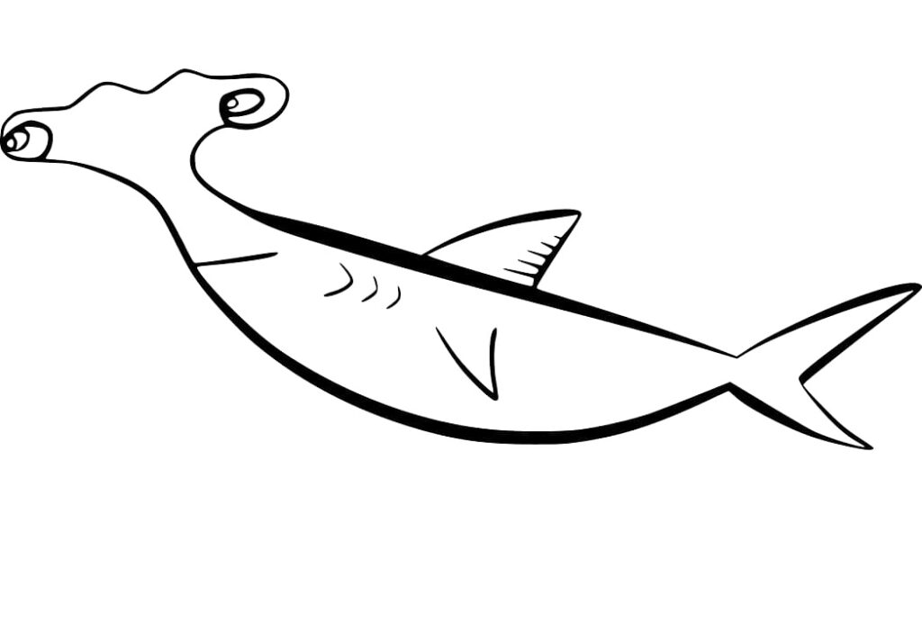 Hammerhead Shark Line Art Coloring Page