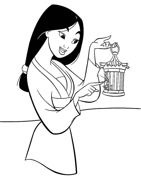 Mulan And Cricket Coloring Page