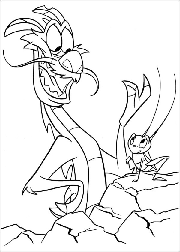 Mushu And Cricket Coloring Page