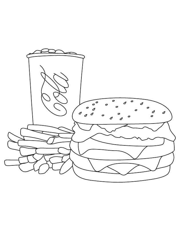 American Food Burger And Fries Coloring Page
