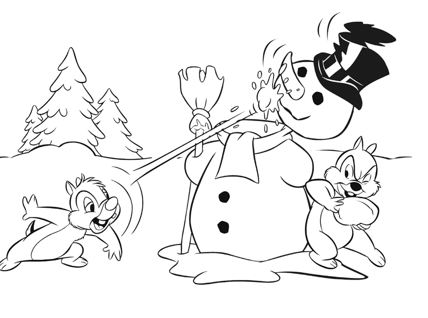 Chip And Dale Snowman Coloring Pages