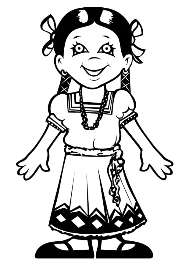 Cute Mexican Girl Coloring Page