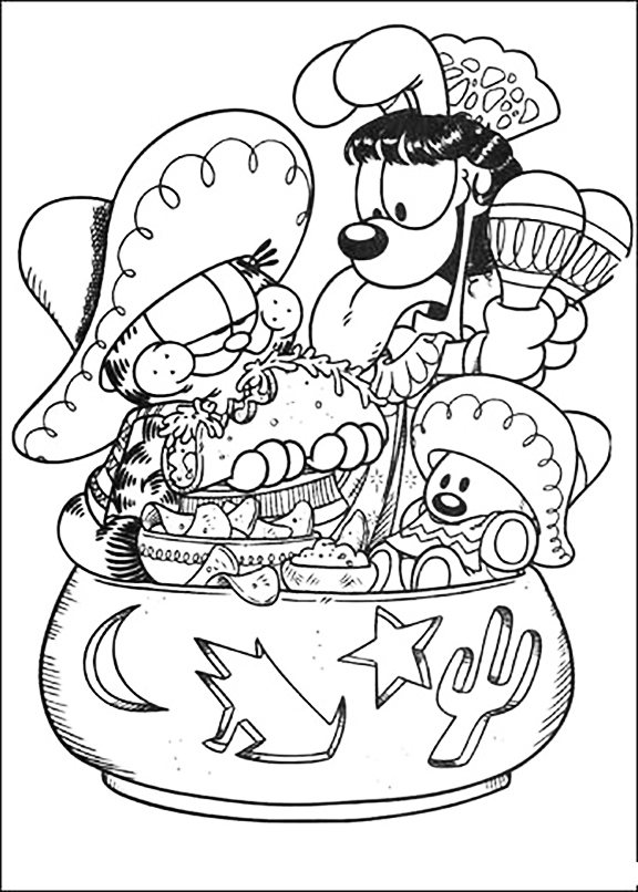 Garfield Eats Tacos Coloring Page