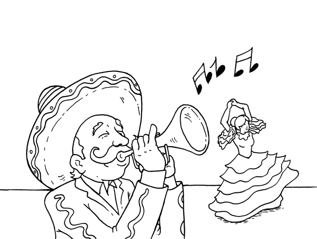 Mexican Horn And Dancer Coloring Page