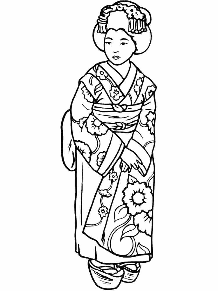 Traditional Japanese Geisha Coloring Page