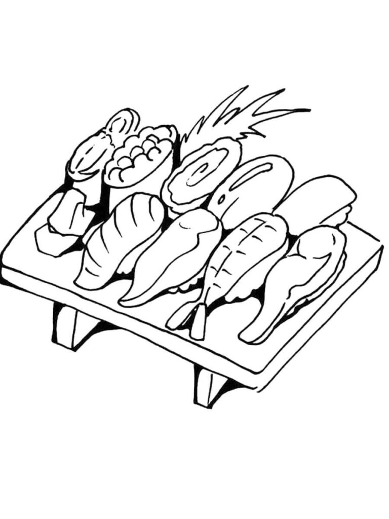 Tray Of Sushi Coloring Page