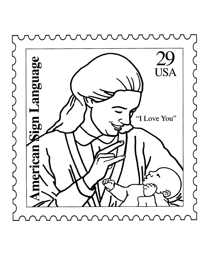 American Sign Language Stamp I Love You Coloring Page