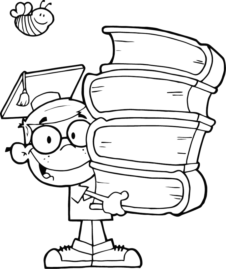 Boy With Stack Of Books Coloring Page