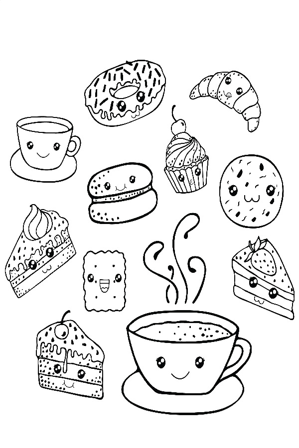 Cute French Cakes Coloring Page