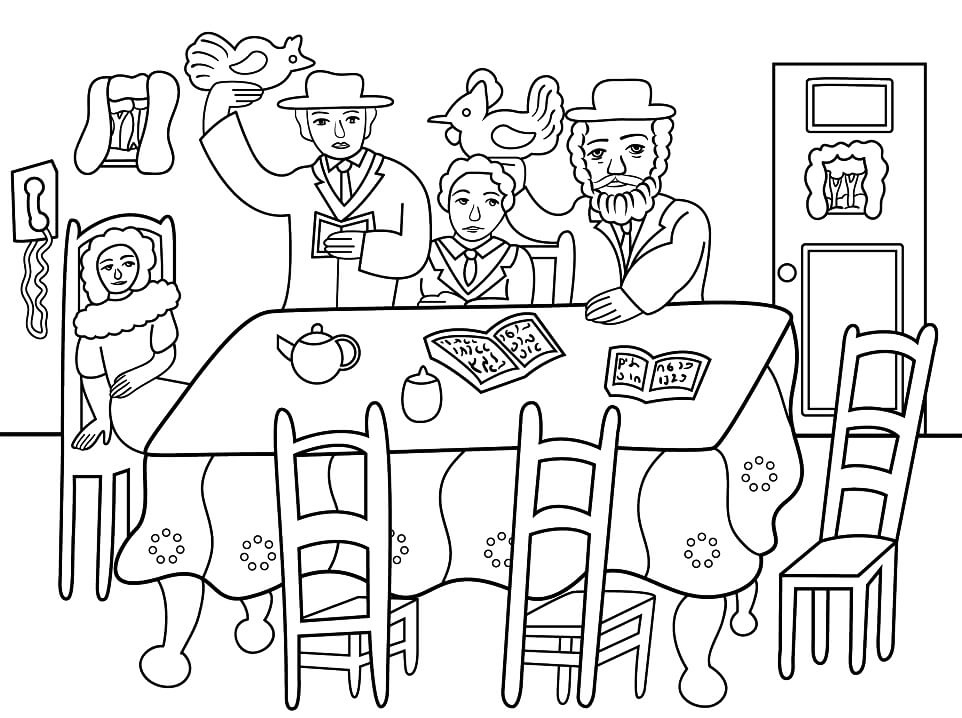 Family Celebrating Yom Kippur Coloring Page