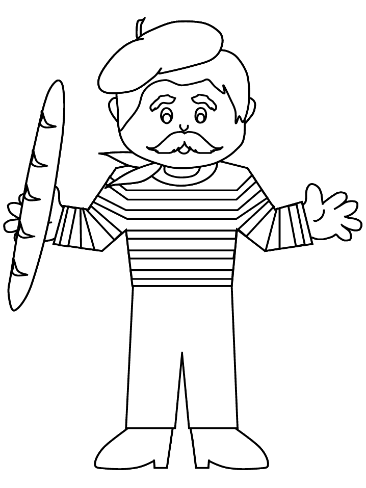 French Man With Bread Coloring Page
