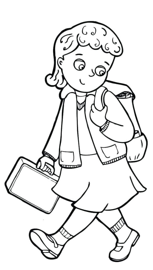 Girl With School Supplies Coloring Page