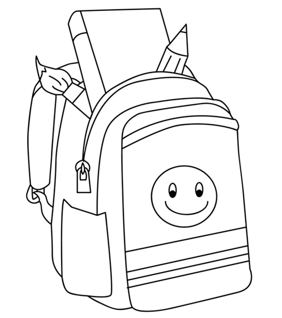 Happy Backpack School Supplies Coloring Page