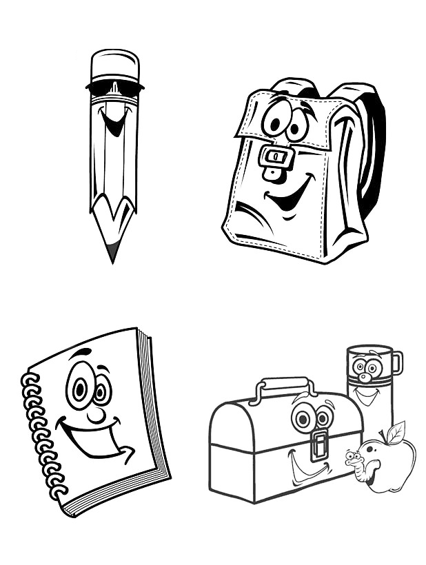 Happy School Supplies Coloring Page