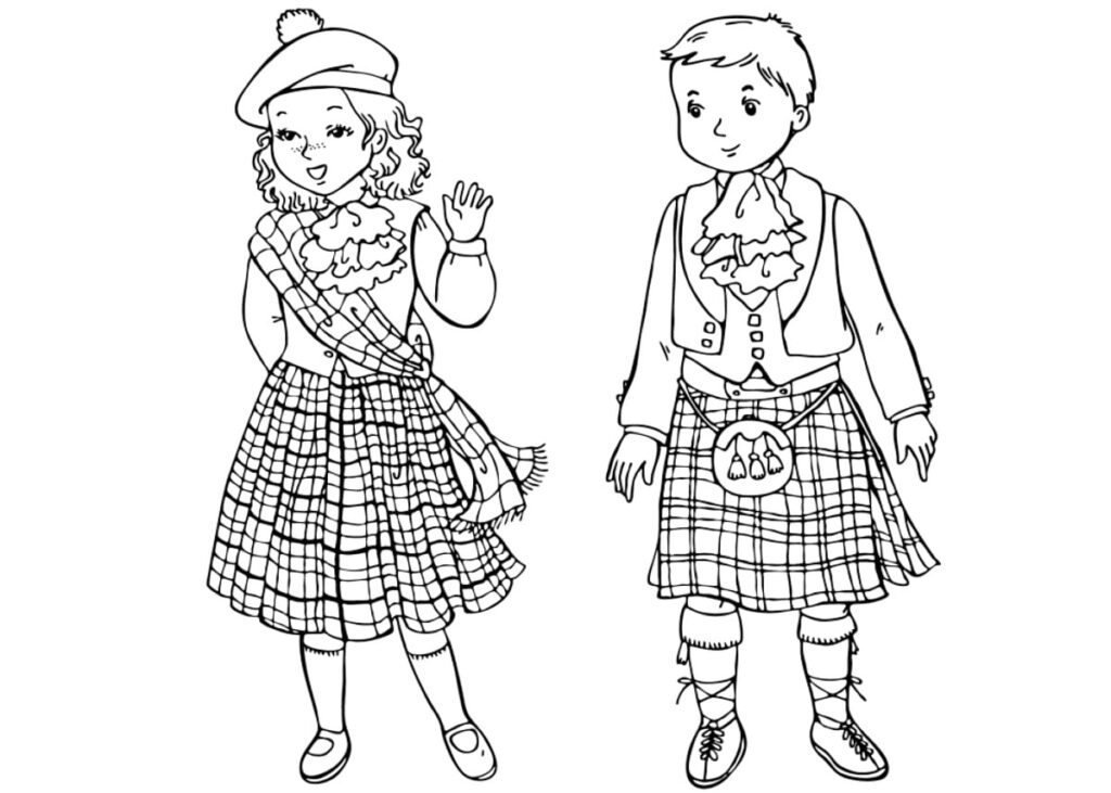 Scottish Children Coloring Page