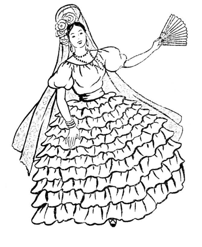 Traditional Spanish Dress Coloring Page