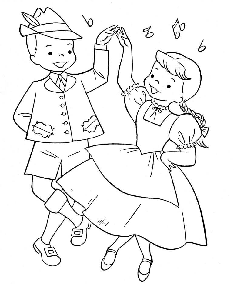 Austrian Couple Dancing Coloring Page