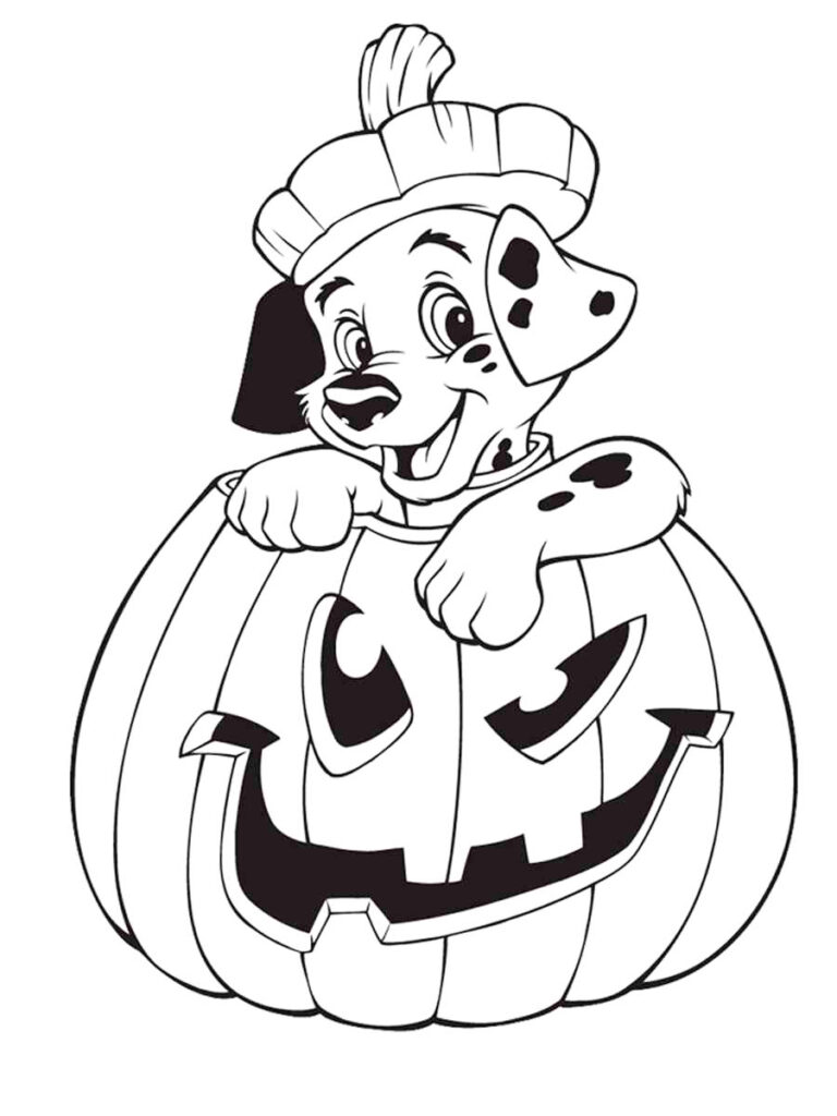 Dalmation In Jack O Lantern Coloring Page