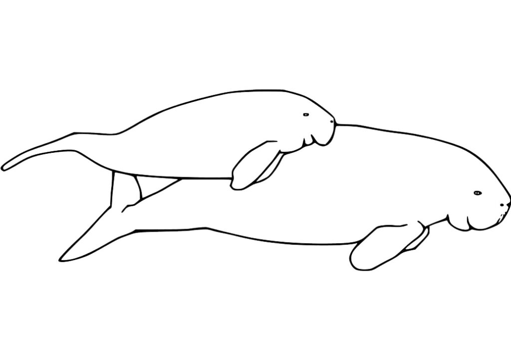 Dugong Mom And Child Coloring Page