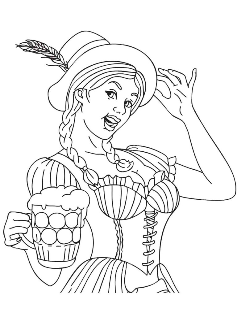 German Kellner Beer Maid Coloring Page